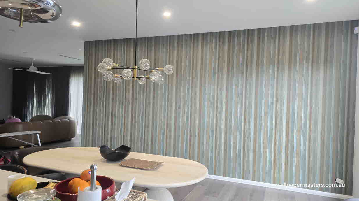 Dining room wallpaper feature wall installed by Wallpaper Masters Sydney