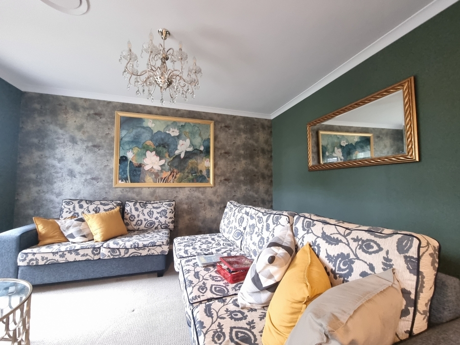 Living room wallpaper feature wall installed by Wallpaper Masters Sydney