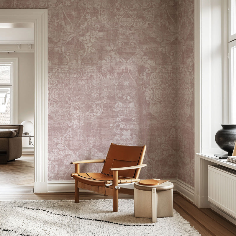 Antique scrollwork damask wallpaper
