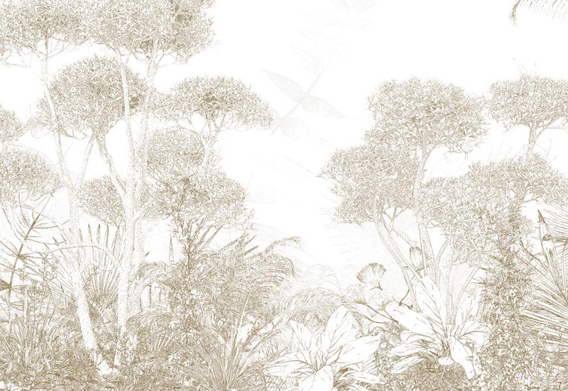 Soft white botanical wallpaper detail