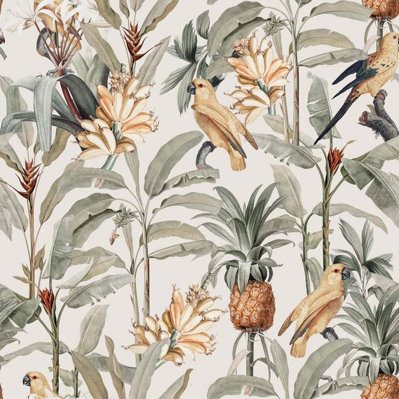 Golden Tropics tropical wallpaper detail with birds