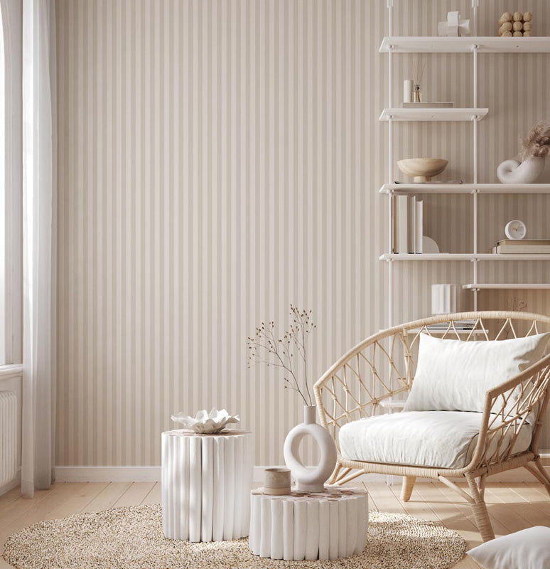 Soft sand stripe wallpaper in warm neutrals