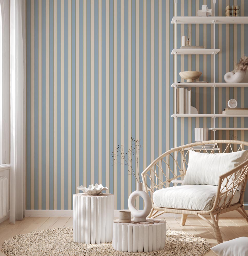 Blue stripe wallpaper detail