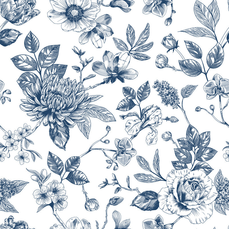 Vintage garden floral toile wallpaper detail