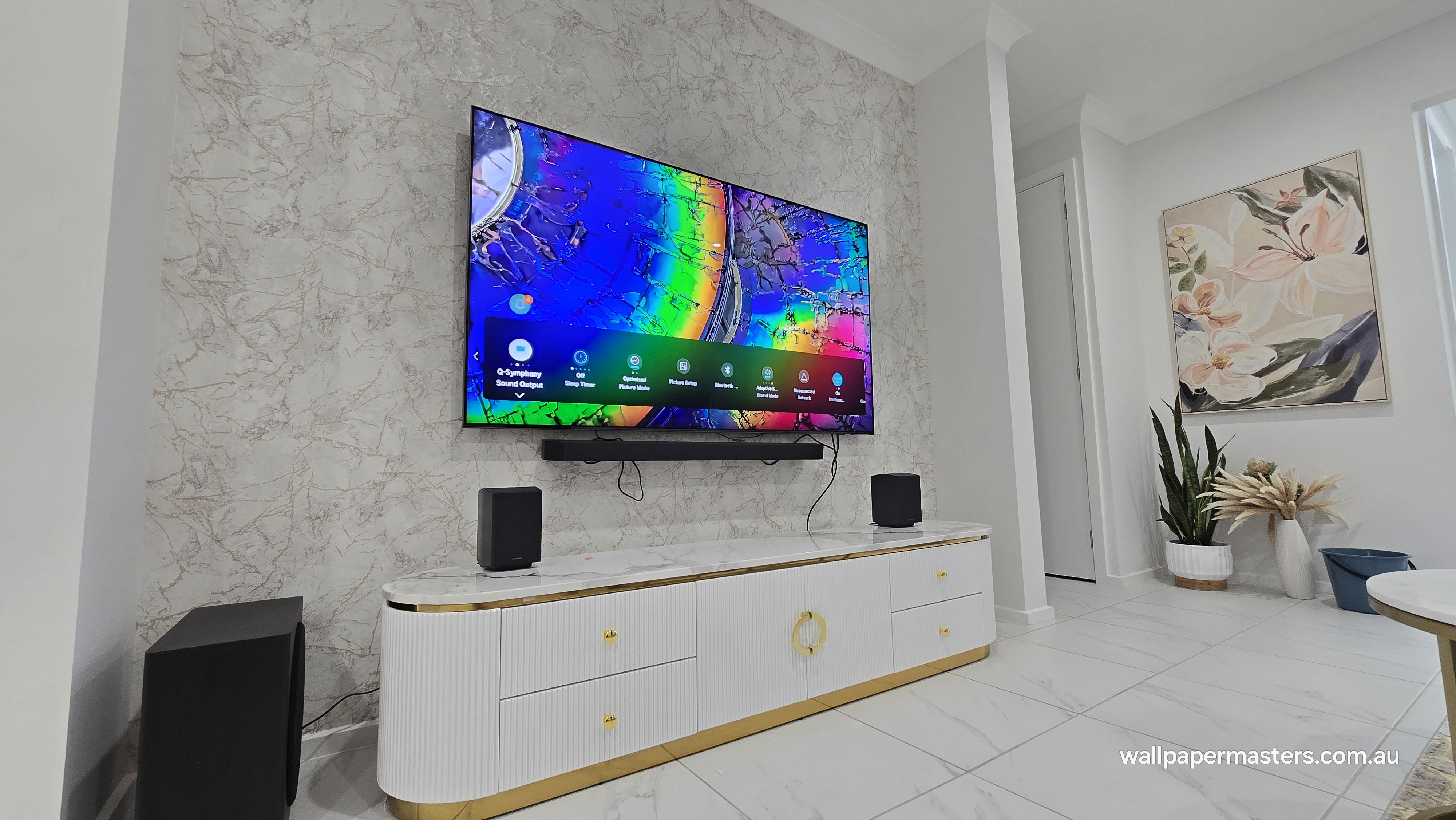 TV feature wall wallpaper by Wallpaper Masters